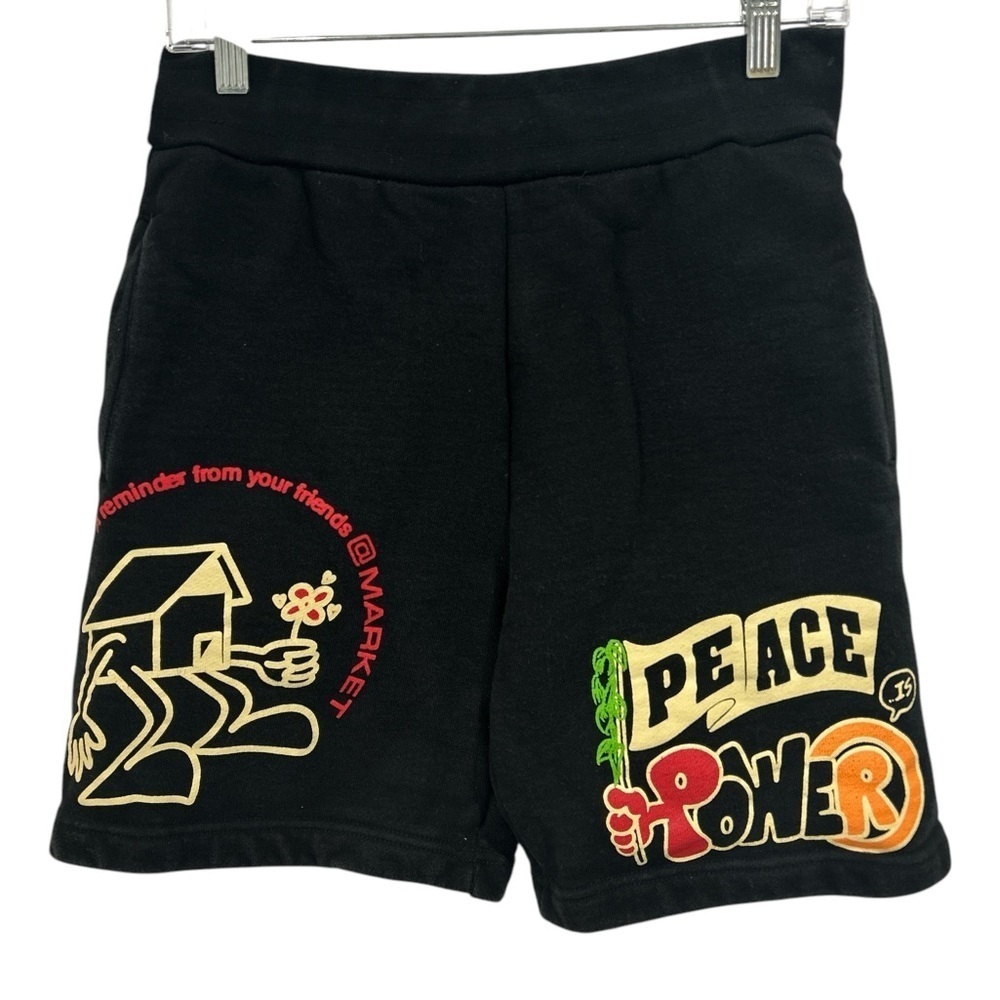 Market Mens Peace and Power Graphic Print Black Sweatshorts - Size M